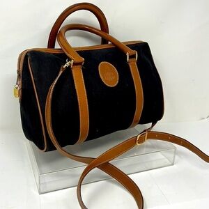 Mark Cross Boston Bag Double Handle Canvas and Leather Crossbody Zip Top